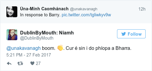 Tweet by @DublinByMouth: Niamh