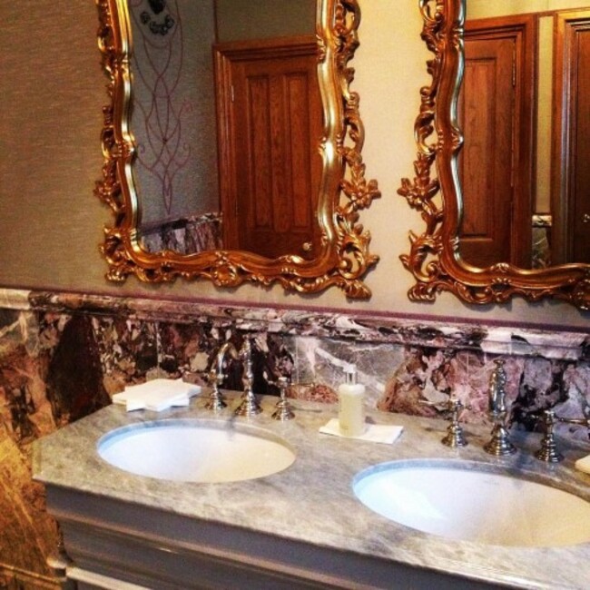 Bathroom at Ashford Castle. #ashfordcastle #public #bathroom #luxury #hotel #marble #night #diner #at #the #restaurant @ashfordcastle