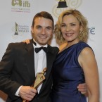 Martin McCann, winner of Lead Actor in a Film for his role in Swansong, with Kim Catrell. Photo by KOBPIX.