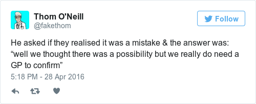 Tweet by @Thom O'Neill