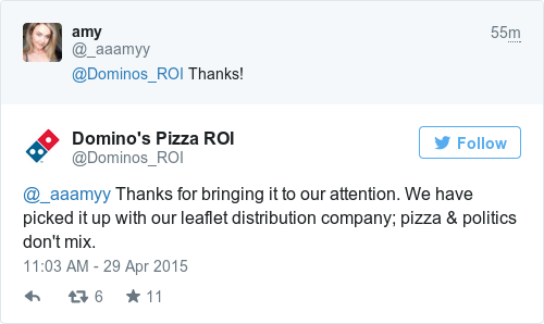 Tweet by @Domino's Pizza ROI