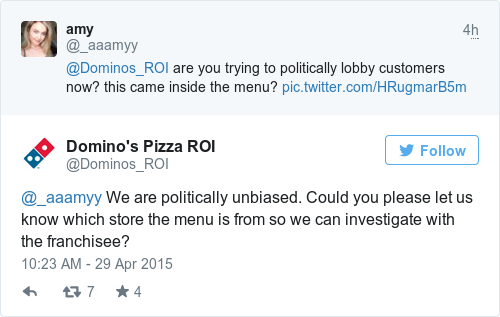 Tweet by @Domino's Pizza ROI
