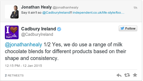 Tweet by @Cadbury Ireland