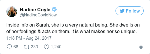 Tweet by @Nadine Coyle