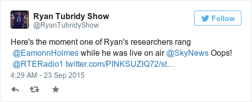 Tweet by @Ryan Tubridy Show