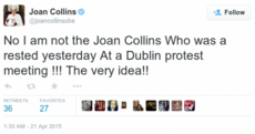 Joan Collins (the actress) tweets to say she's not Joan Collins (the arrested TD)