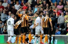 Marouane Fellaini was sent off for this nasty challenge on Paul McShane