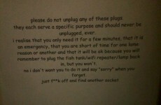 A frustrated Dad left this excellent note for his sons about plug socket use