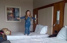 This little Irish girl tried to fly in a hotel room but didn't quite pull it off
