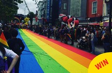 Grand Parade in Cork was covered by a gigantic rainbow flag for Pride today