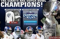 Jumping the gun: A day before the Super Bowl, team's webpage proclaims Giants winners
