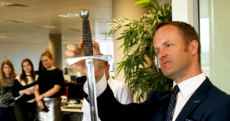 This sword swallower dropped by to give us a sneak preview of the City Spectacular