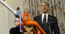 Back up, guys: Obama shoots a marshmallow from a cannon in the White House
