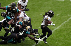 Jaguars inflict heavy defeat on Ravens amid anthem protest at Wembley Stadium