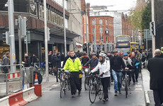Cyclists hold protest over Luas Cross City signs telling them to dismount and walk
