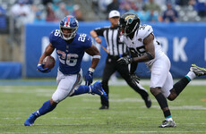 The Giants’ rookie running back scores a 68-yard TD in the first game of his career