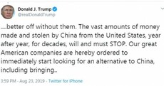 'Better off without them': Trump issues 'order' for US companies to pull out of China