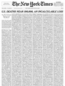 New York Times fills front page with names of 1,000 lives lost to Covid-19