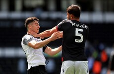 Post-match red cards fly as Rooney penalty keeps pace in Derby's promotion chase
