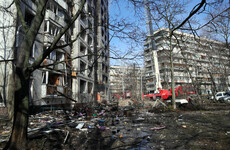 One person killed after downed Russian rocket strikes Kyiv apartment block