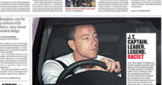 Friday's Independent (UK) front page describes John Terry as 'racist'