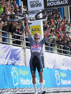 King of the cobbles van der Poel wins third straight Paris-Roubaix