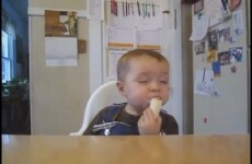 VIDEO: Sleeping toddler eats a banana