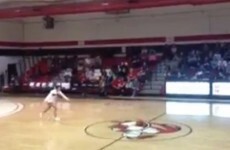 VIDEO: Check out this cheerleader make a front-flip, half-court shot last night