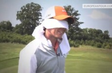 Watch some of the top golf stars at the Irish Open try to chip in blindfolded