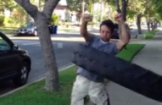 WATCH: Man does impressive hula hoop dance with giant tire
