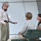 Carla Bruni Sarkozy, right, is pictured with U.S director Woody Allen, left, and U.S actor Owen Wilson, center, during the filming of