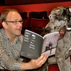 Theatre Festival Artistic Director Loughlin Deegan and Toby, the Great Dane.