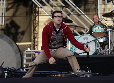 Rivers Cuomo of Weezer performing on the Main Stage at this year's Reading Festival.