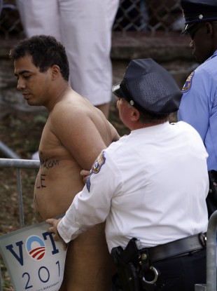 Juan Rodriguez was charged with indecent exposure and open lewdness after streaking at President Obama's rally.