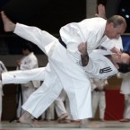 Putin gets his man during a judo training at a sports school in St Petersburg last December.