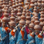 Indian schoolchildren perform a Rajasthan folk dance at the Republic Day parade in New Delhi on Wednesday.