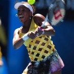 Williams rocked up to the Rod Laver complex in the now-infamous hot-cross bun dress this morning.