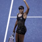 Williams reacts after winning her match against Mandy Minella of Luxembourg in Queens last September. <span class=