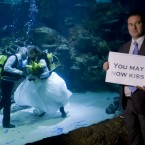 Aquarists James Oliver and Kathryn O'Connor at the Sea Life London Aquarium proved just how deep their love was by tying the knot today. (John Phillips/UK Press/Press Association Images)
