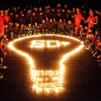 Students light up candles for the Earth Hour in Zhuji in east China's Zhejiang province on Saturday, March 26, 2011. Landmarks in thousands of cities on Saturday turned off the power for Earth Hour, the fifth such event promoting a sustainable future for the planet.(Photo By Guo Bin/Color China Photo/AP Images)