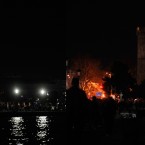 These combo photos show the White Tower of Thessaloniki a monument and museum on the waterfront of the northern port city of Thessaloniki, before (left) and after (right) turning off lights, to mark the annual Earth Hour in Thessaloniki, on Saturday March 26, 2011. In Greece, floodlights in several monuments and public buildings were switched off for one hour at 8:30 p.m. local time. Thousands of businesses and municipalities also dimmed their lights. (AP Photo/Nikolas Giakoumidis)