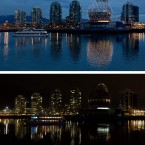 In this two photo combination, a harbour cruise sails past the geodesic dome of Science World on False Creek before Earth Hour, top, and during Earth Hour after its lights were turned off in Vancouver, Canada, on Saturday March 26, 2011. People around the world are turning off their lights for an hour Saturday night to reduce energy consumption and bring awareness to climate change. (AP Photo/The Canadian Press - Darryl Dyck)