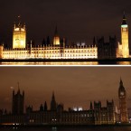 The Houses of Parliament, London, seen illuminated (top) and then in darkness as the lights were turned off to mark WWF's Earth Hour.