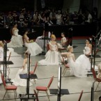 Models await judging in the Bridal section of the OMC European championships and National Hairdressing Competition. (Niall Carson/PA Wire)