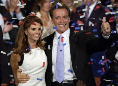 File photo showing Shriver and Schwarzenegger celebrating his 2003 gubernatorial victory.