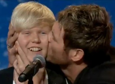 Brian McFadden plants a smacker on Jack 'Baby Bieber' Vidgen at his audition