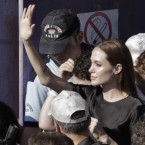 UNHCR Goodwill Ambassador Angelina Jolie visiting Syrian refugees at a camp in Turkey yesterday. (AP Photo/Vadim Ghirda)