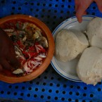 Banku, cooked fermented maize and cassava dough (Third favourite in Ghana)<span class=
