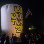 Art Uncut did manage to inflate the balloon for a few minutes as U2 began their set. AP Photo/Joel Ryan