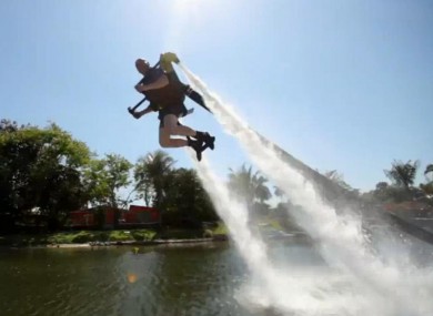 A Jetlev user takes in the view at 28 feet up